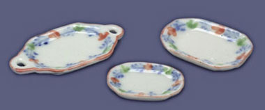 Dollhouse Miniature 3 Pc Dinner Set Blue & Pink